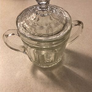 Vintage Hazel Atlas Glass Sugar bowl with lids with lid